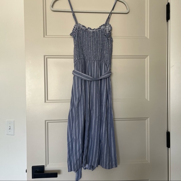 A&F Blue Striped Button-Up Smocked Midi Dress - Picture 5 of 6